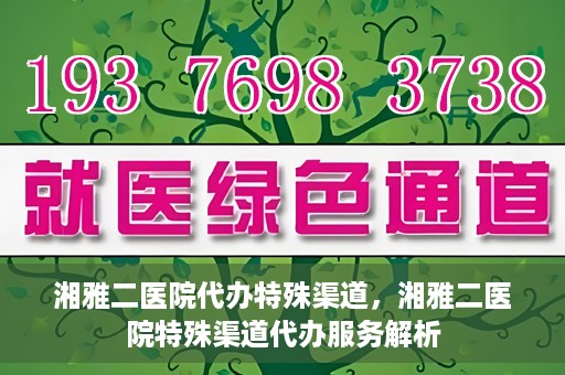 湘雅二医院代办特殊渠道，湘雅二医院特殊渠道代办服务解析